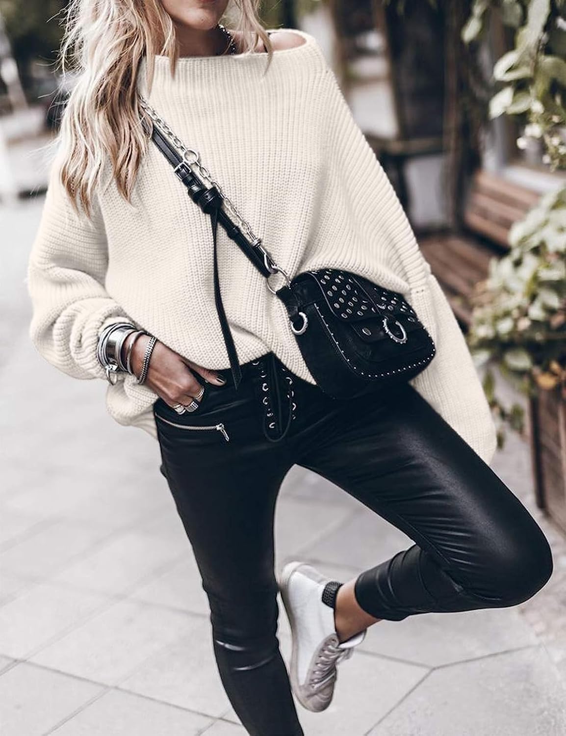 Womens Oversized Sweaters Loose Solid Casual Long Sleeve Mock Neck Knitted Jumper Tops - Image 4