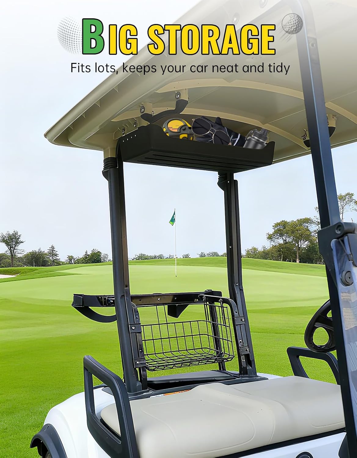 Front Overhead Storage Tray for Yamaha Drive2 G29 Golf Cart Accessories, Durable PP Roof Storage Box Ceiling Organizer with Mounting Hardware Kit