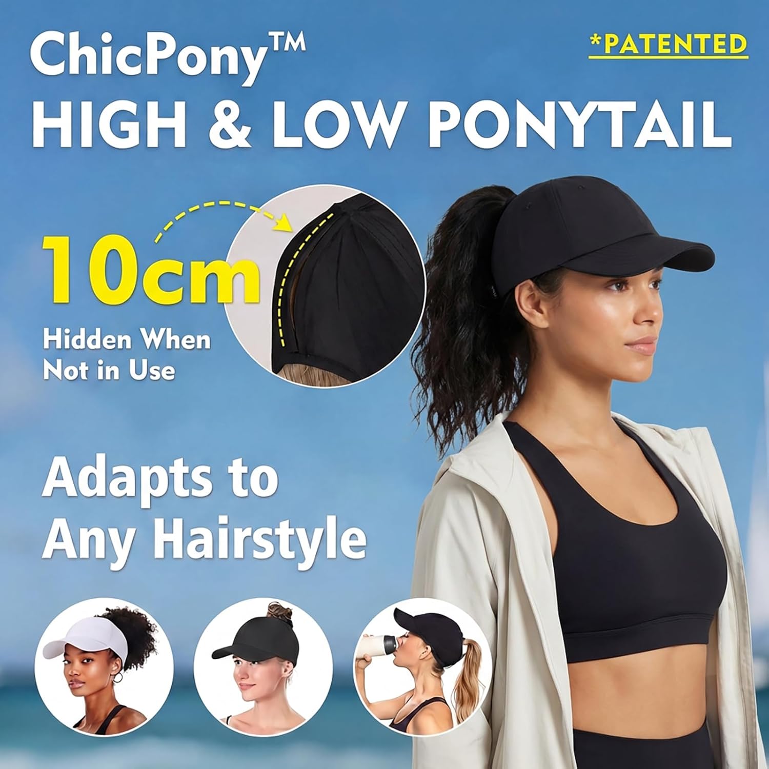 TOP-EX ChicPony™ UVCoolix Instant Cooling Baseball Cap, UV 50 High Ponytail Hat for Women Soft Top Hard Brim