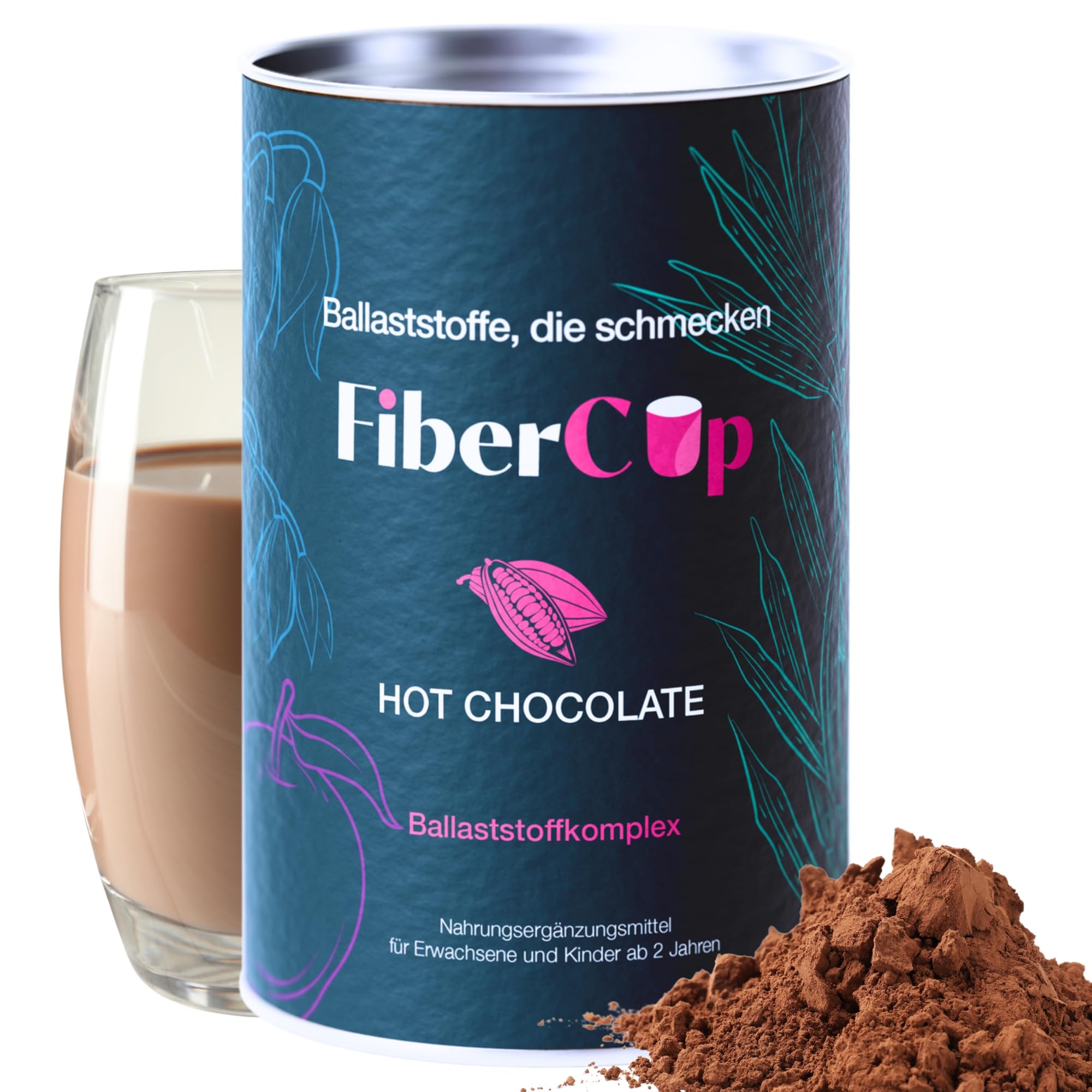 Ballaststoffpulver, 5-facher Ballaststoff-Mix, leckere & altersgerechte Unterstützung deiner Darmgesundheit, für Kinder & Erwachsene, Fiber Cup hot chocolate Geschmack