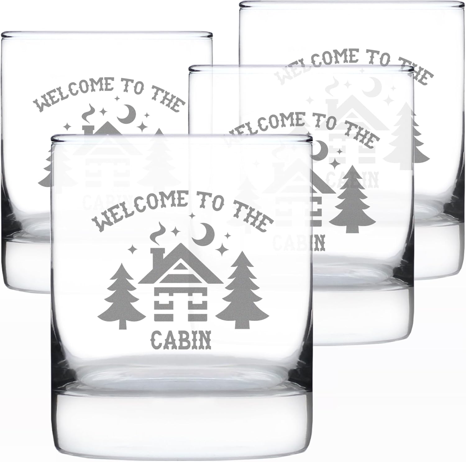 Bevvee Welcome To The Cabin - Whiskey Rocks Glass Gifts - Rustic Themed Gifts and Cabin Decor Large - Set of 4-10.25 Oz Glasses