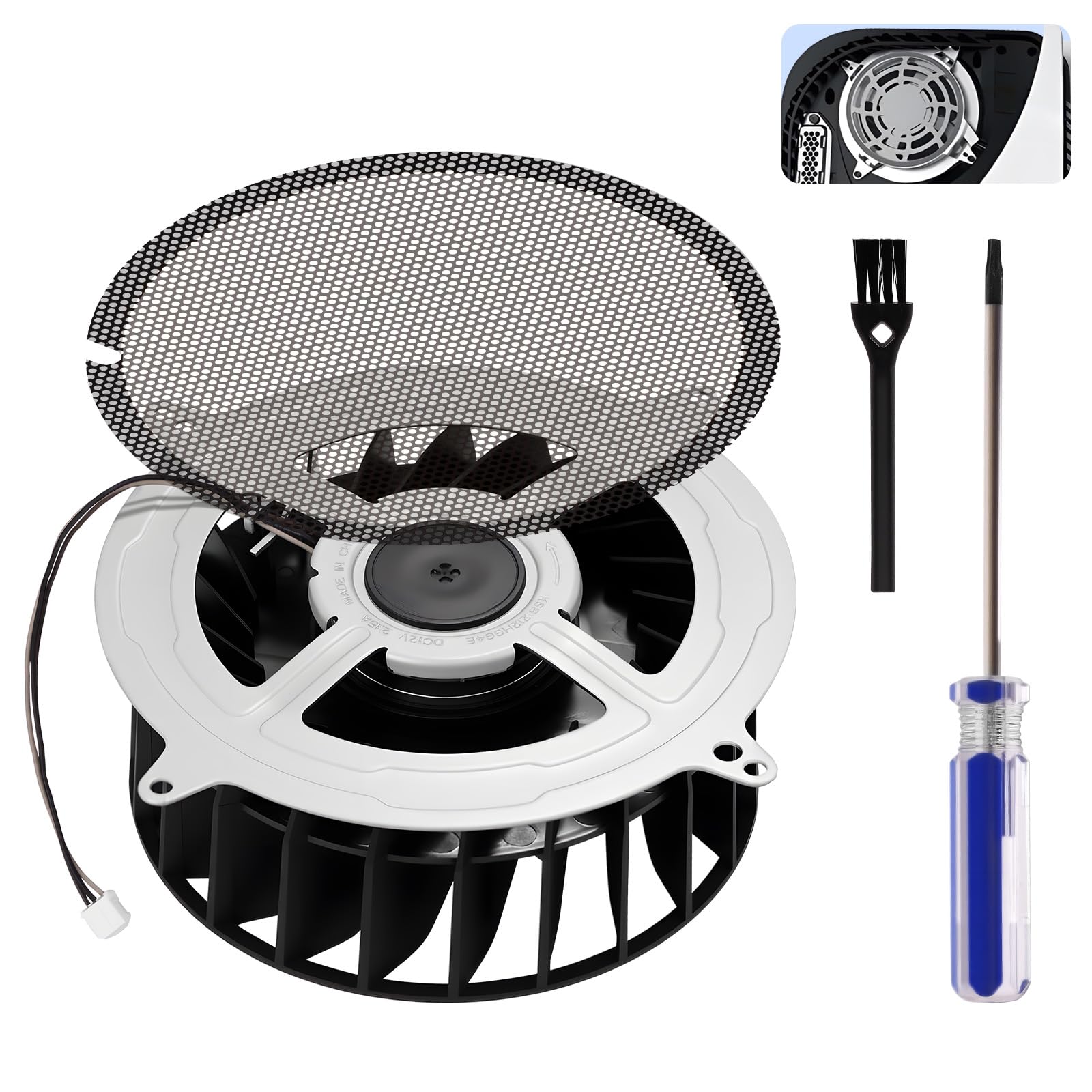 Ventilador de refrigeración interno de repuesto para PS5 CPU PlayStation serie 5, 23 aspas 12V 2.15A, ventilador silencioso, kit de limpieza de polvo de repuesto mejorado (con herramienta de apertura)