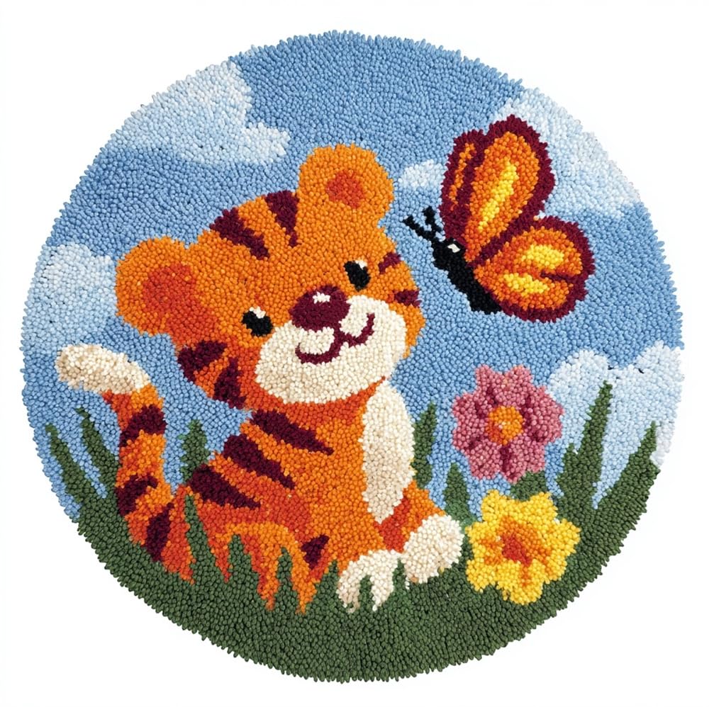kitphoenix DIY Round Rug Making Craft Kittiger and Butterfly