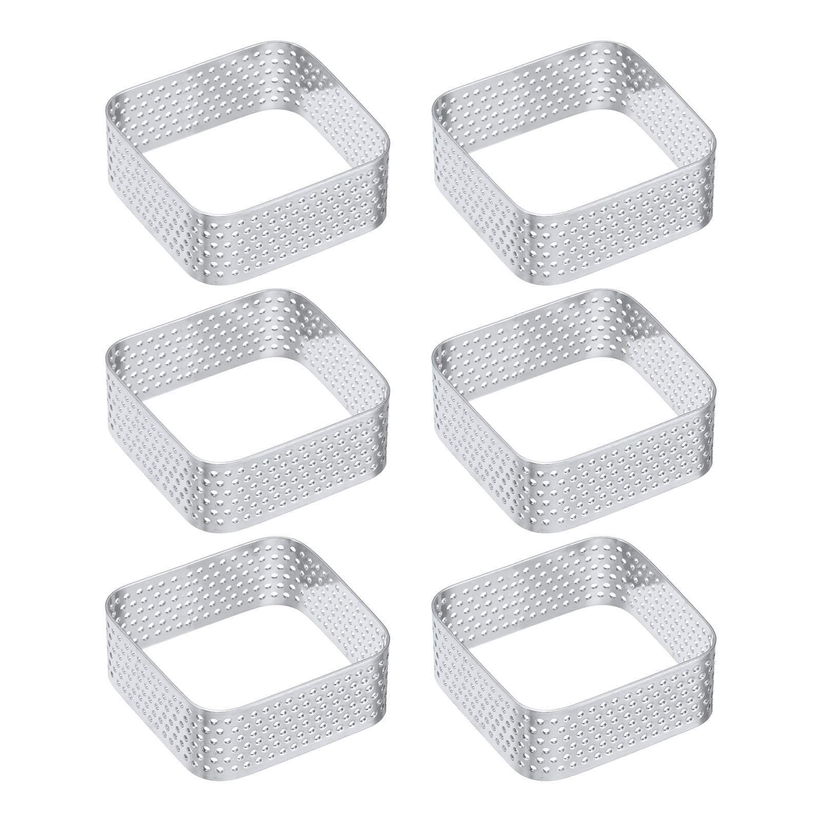 uxcell 6pcs Square Perforated Cake Rings 2 x 2 Inch Stainless Steel Cake Pastry Mousse Ring Molds for DIY Cake Dessert Mousse Pastries Baking, Silver Tone