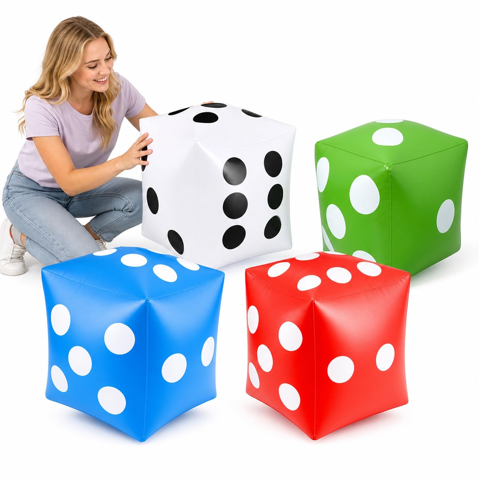 Giant Dice Set, 4 Inflatable 16 cm Cubes in Four Colours