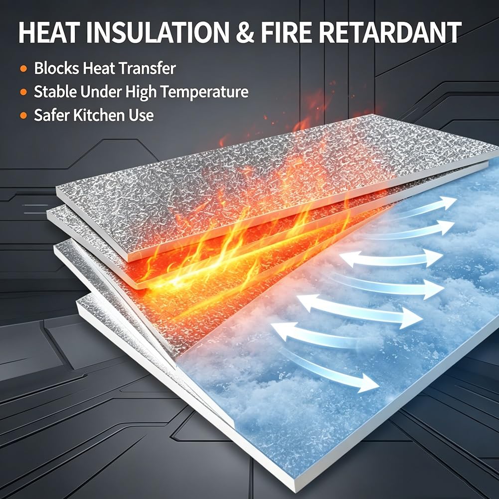 GZHERVICES Panel De Aislamiento De Papel De Aluminio Resistente Al Fuego - | Alfombrilla De Barrera Térmica Para La Pared De Electrodomésticos De Cocina (parrilla, Estufa)(Adhesive backing,120x60cm)