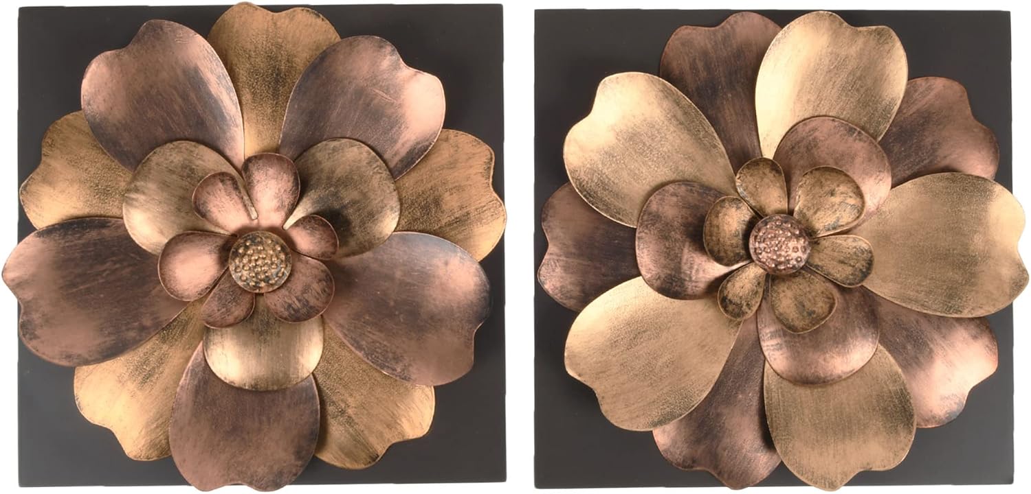 Sculpted BlackCopper Metal Flower Wall Plaques, Wall Decor