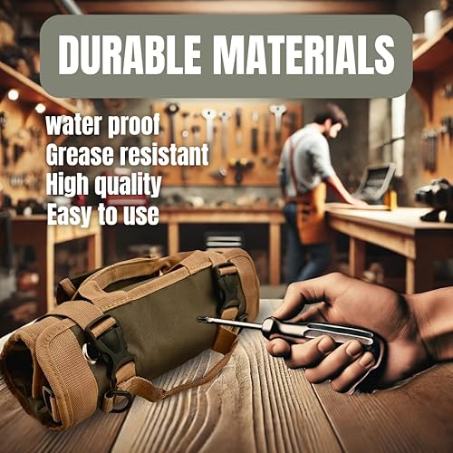 Miniatura 2 de Bolsa de herramientas enrollable resistente, bolsa enrollable compacta para mecánicos, electricistas, bricolaje, bolsas de herramientas de lona