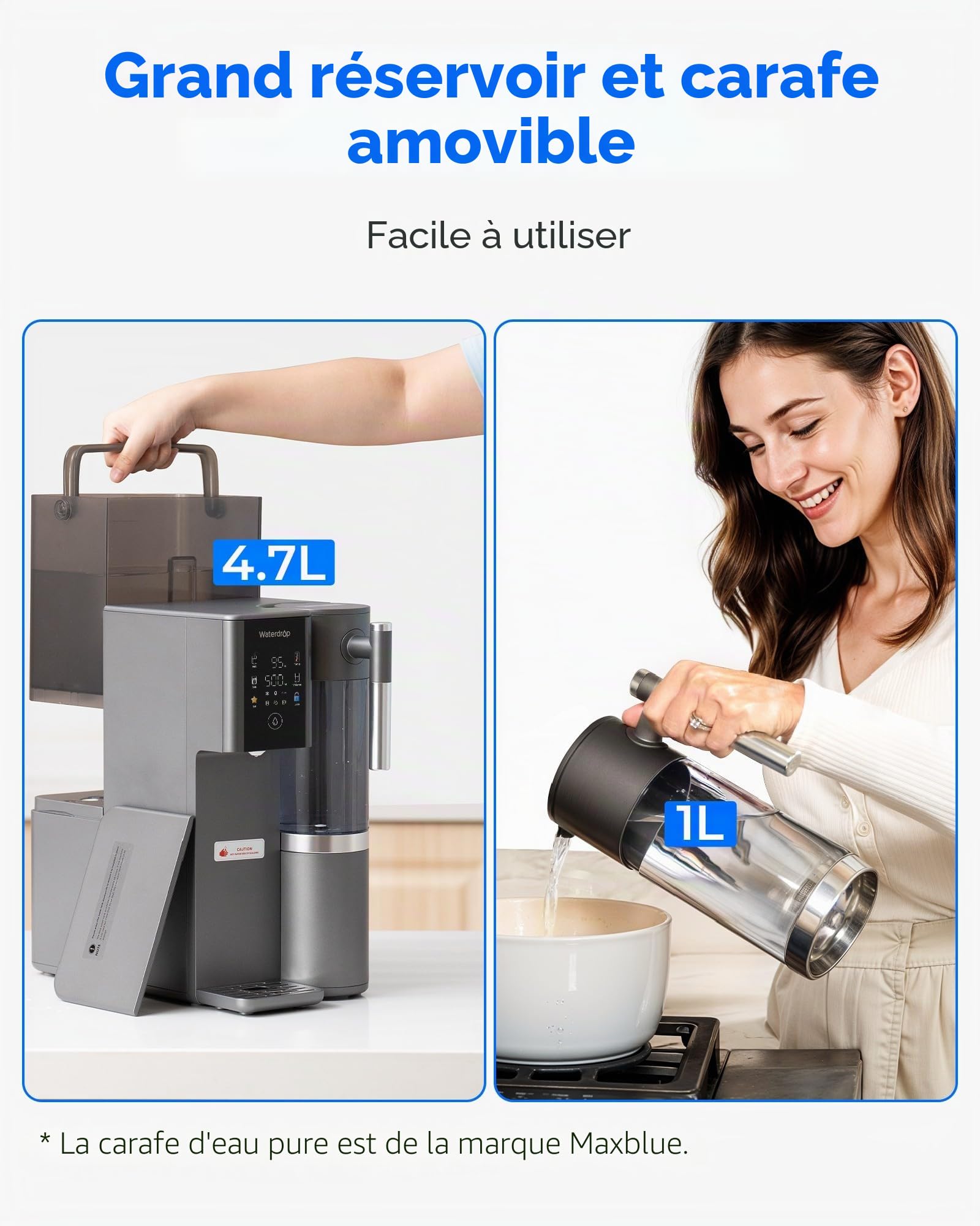 Waterdrop WD-A2G Système d’Osmose Inverse de Comptoir Minéralisée, Eau Chaude et Froide, Fontaine Sans Bouteille, Réservoir Portable, 6 Températures, Ratio 3:1