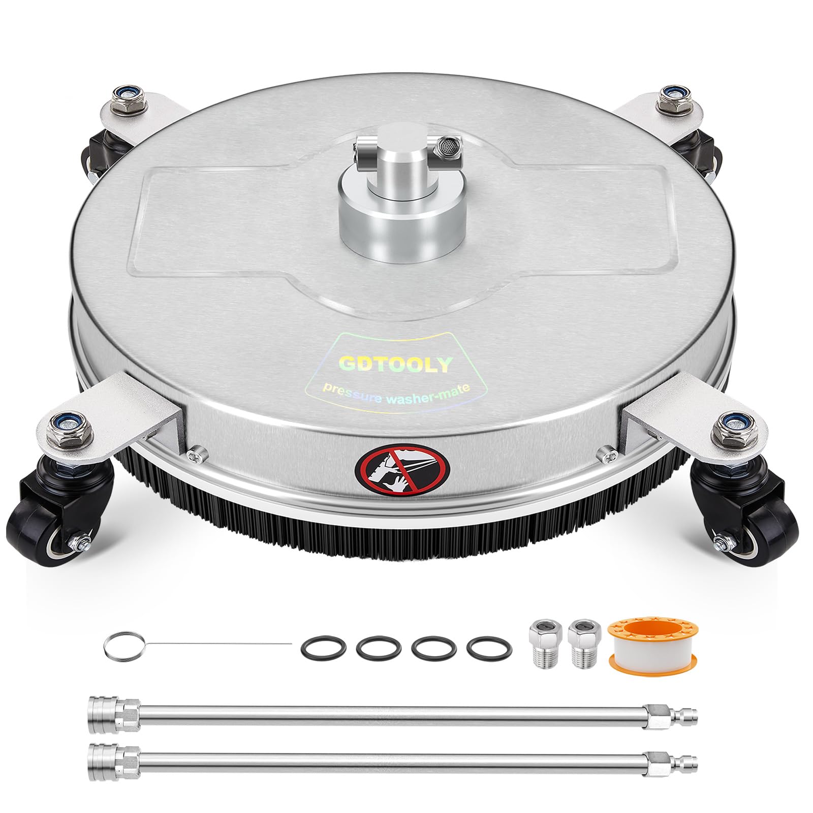 18" Pressure Washer Surface Cleaner with 4 Wheels, Stainless Steel Power Pressure Washer Attachment for Driveway Concrete Patio Cleaning, 2 Extension