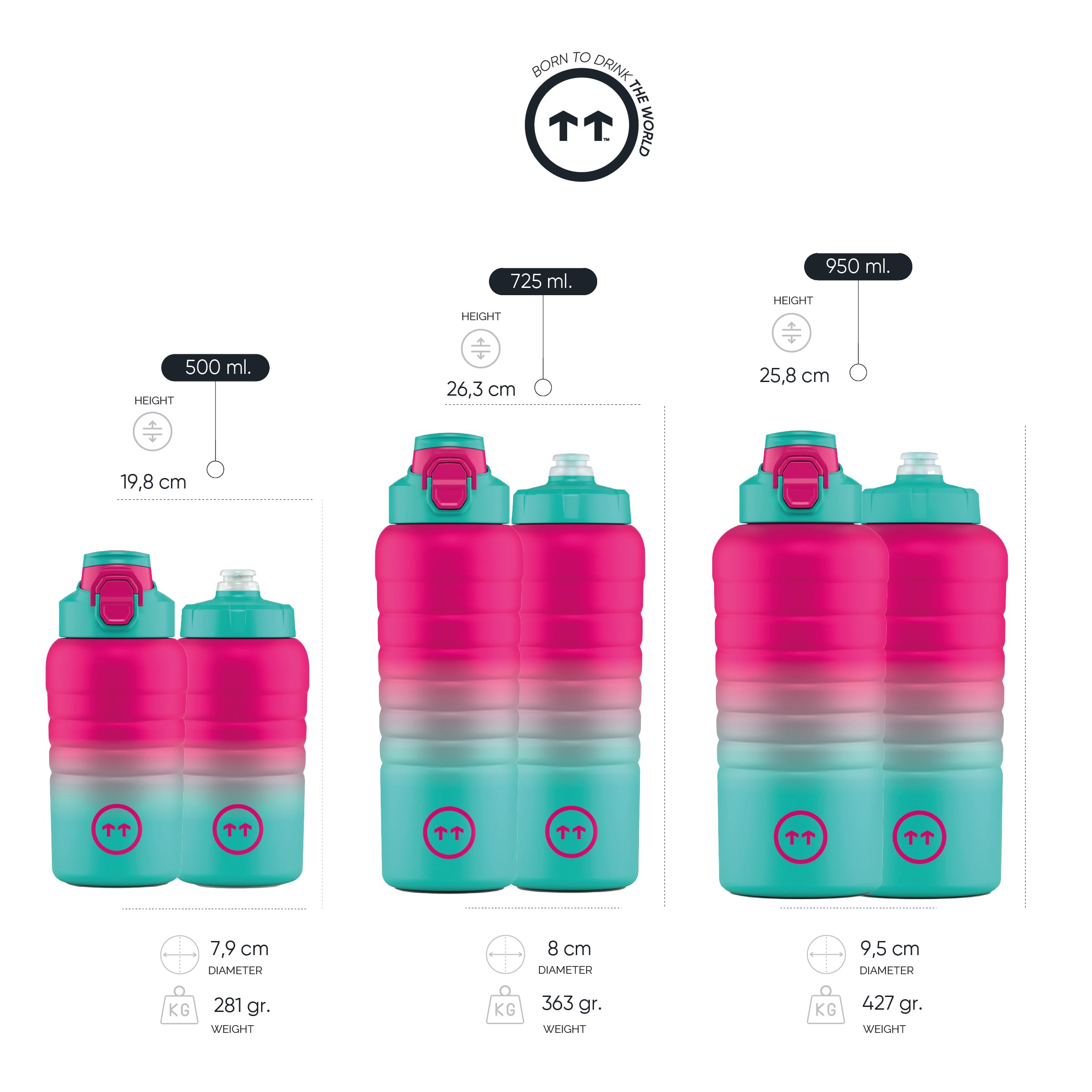Cool Bottles Botella Térmica Deportiva Acero Inoxidable 725 ml con 2 Tapones (Fitness y Cycling) - Botella Agua para Gimnasio y Deporte - Frío 36h / Caliente 18h - Brisbane