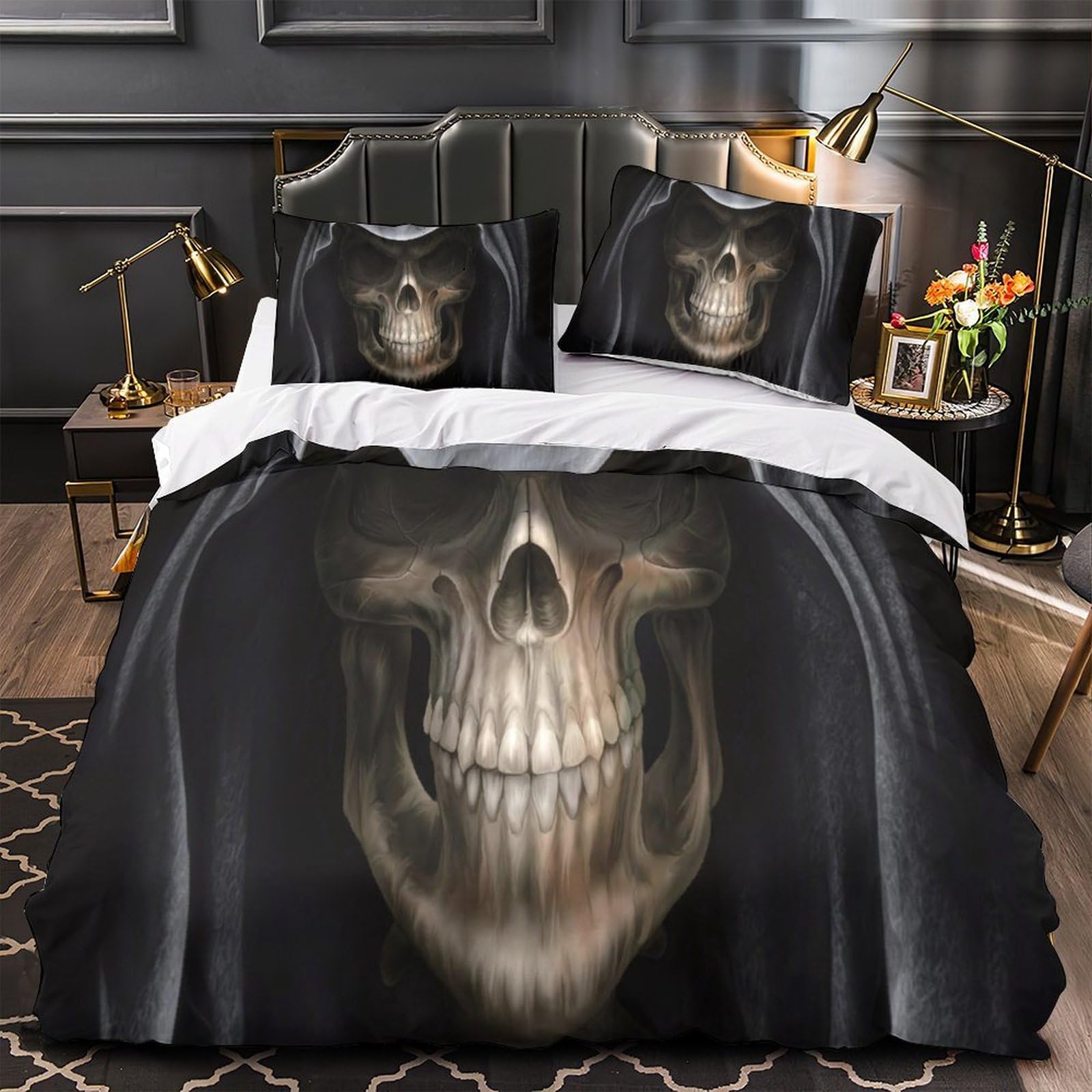 Housse de couette death skull et ensemble de lit 3d imprimé microfibre super douce pour ado king