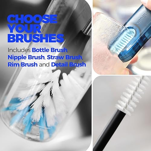 Vista 5 de Holikme 6 Pack Bottle Brush Set, 14" Long Handle Stainless Steel Bottle Cleaner Brush, 3 Straw Brushes, 3-in-1 Bottle Cleaning Brush for Water