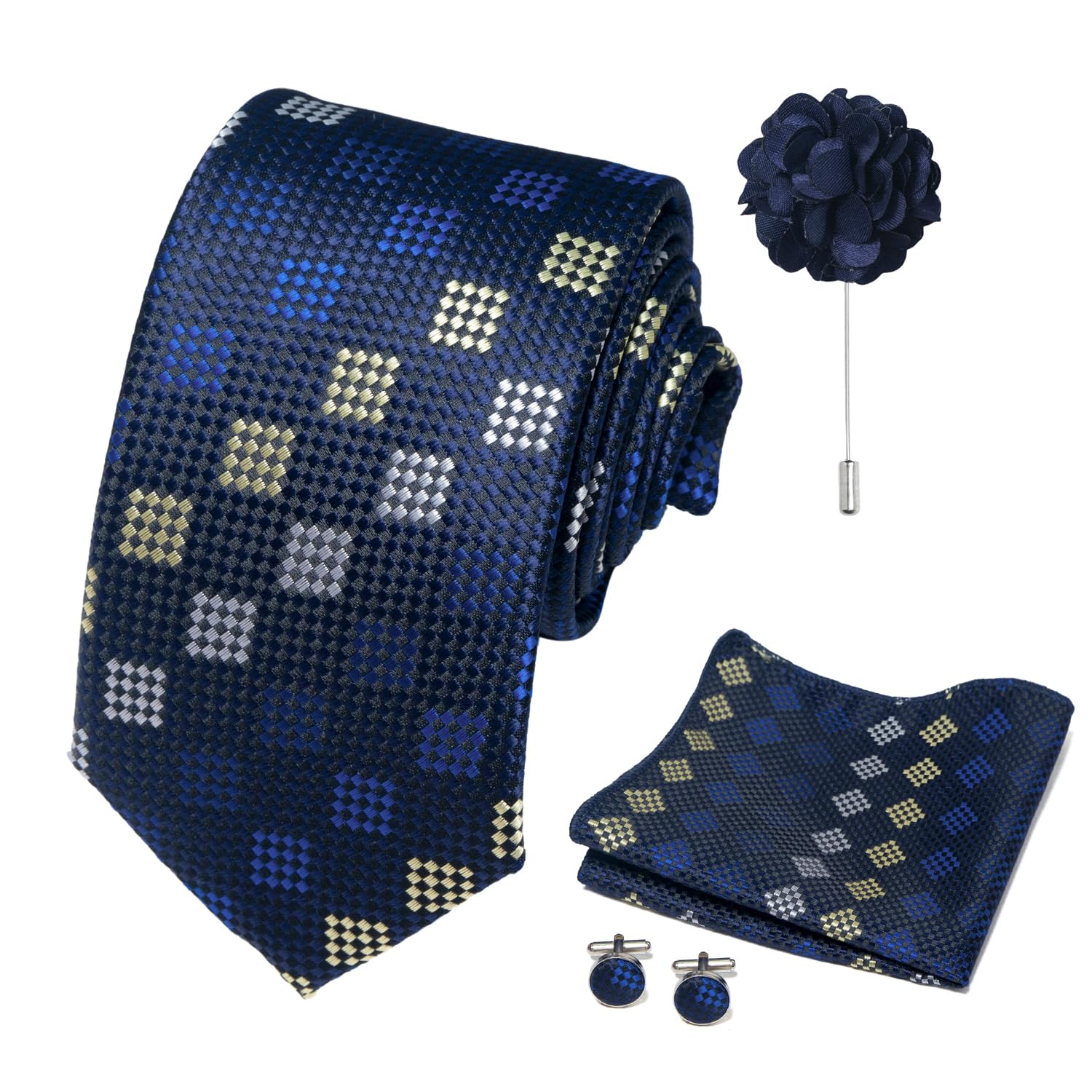 joy alice 70 Colors Ties Set Men Mixed Color Necktie Handkerchief Cufflinks Brooch 3.15 Formal