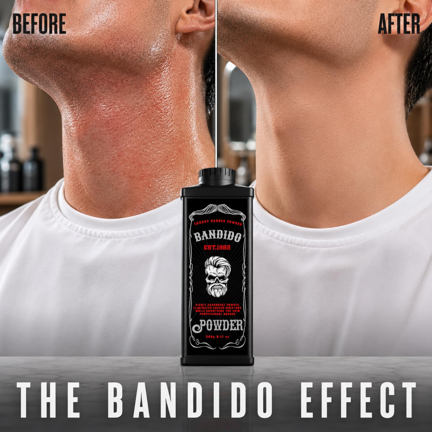 Bandido Luxury Barber Powder | Hidratante y Suavizante | Anti-Irritación | Polvo Corporal Profesional 260gr