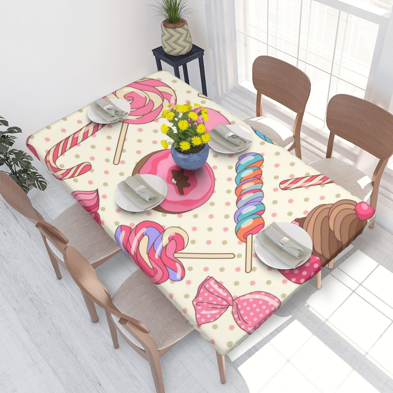 BNVSADC Colorful Sweet Lollipop Cupcake Donut Printed 4FT Tablecloth 122x76 CM Polyester Kitchen Water Resistant Table Cloth Dining Table Decoration Table Covers