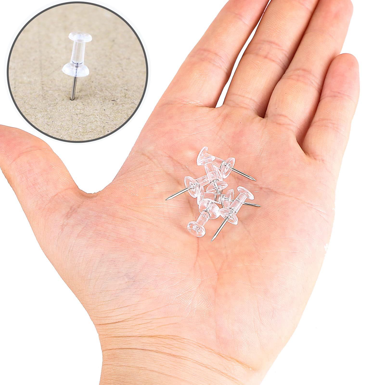 200 Punaises Transparentes - Tête Plastique - Pointe Acier - Bureau Décoration Liège