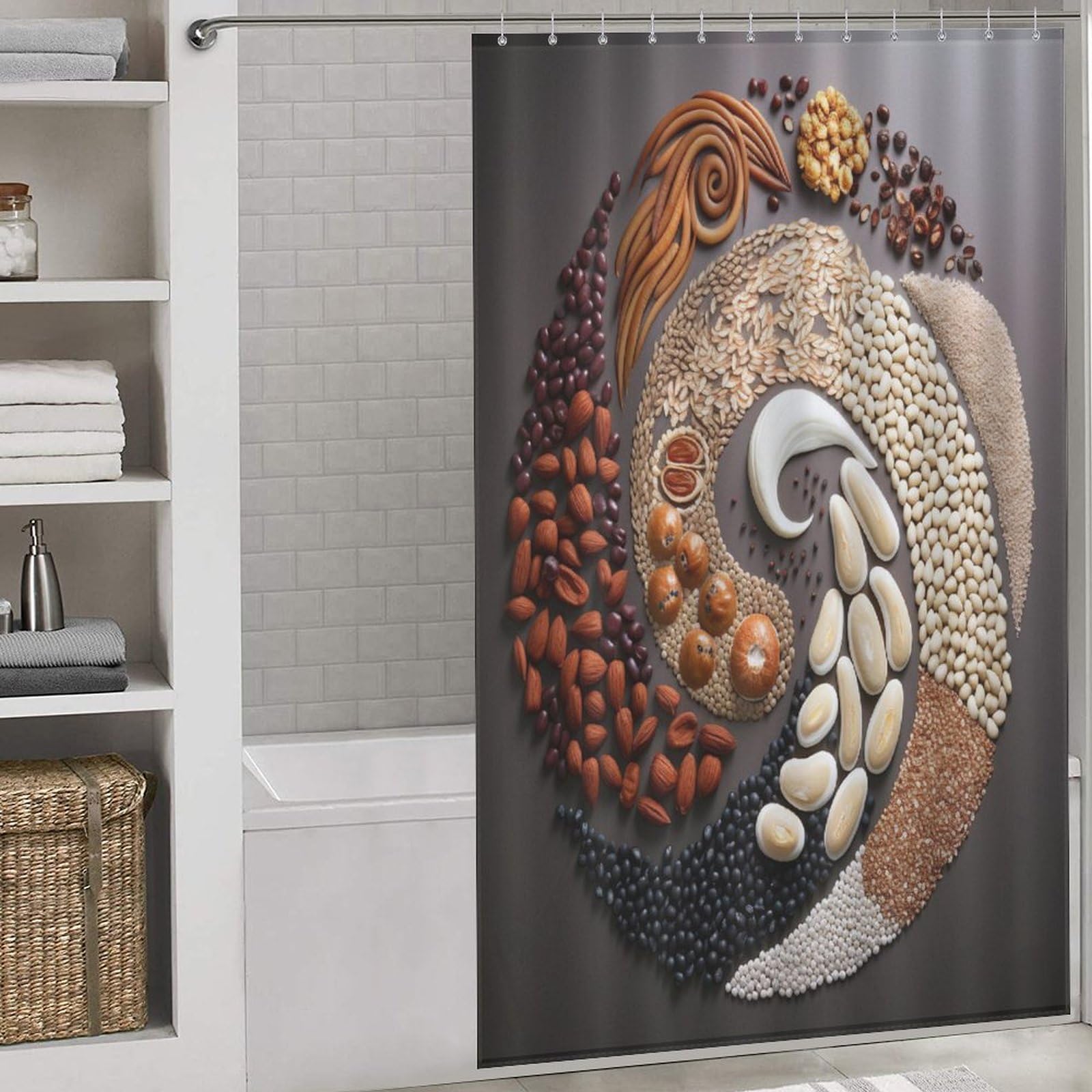 Rideau de douche tissu polyester imperméable lavable 140x183 cm avec crochets de bain