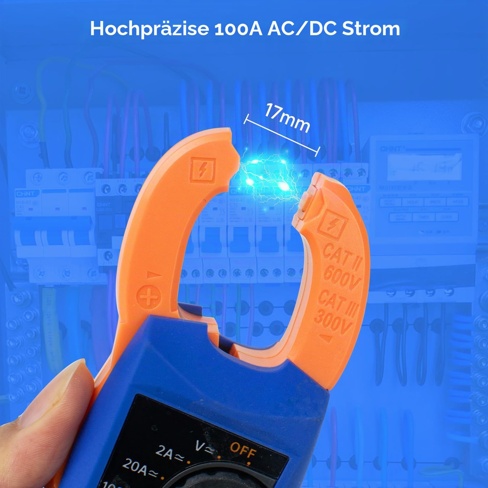 OWON CM2100B Mini Bluetooth Zangenmessgerät 20000 Zählungen Handheld True RMS 600 V 100 A AC/DC Strom- und Spannungstest mit VFC-Überlastschutz, Widerstandskapazitätstester, NCV-Erkennungsfunktion