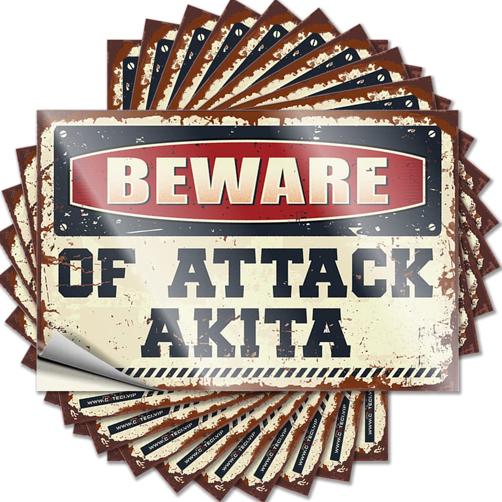 Toolbox Stickers and Decals Beware of Attack Akita Funny Sticker 10 Pcs Mechanic Stickers Automotive Stickers(6X9CM)