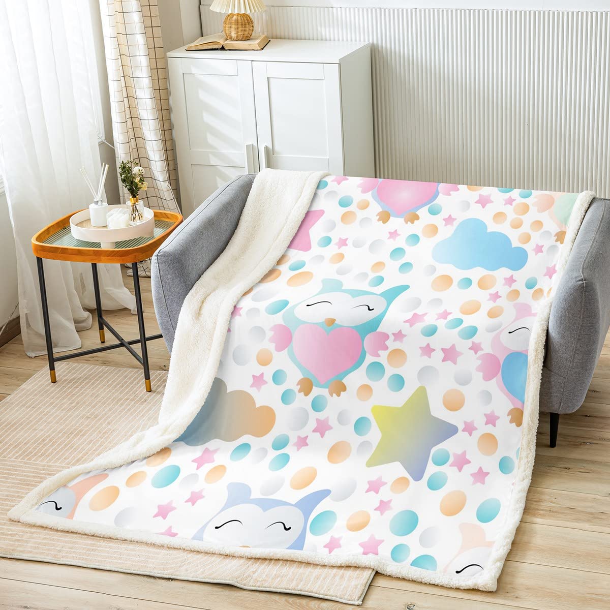 Loussiesd Coperta in pile sherpa per divano, con leone e
