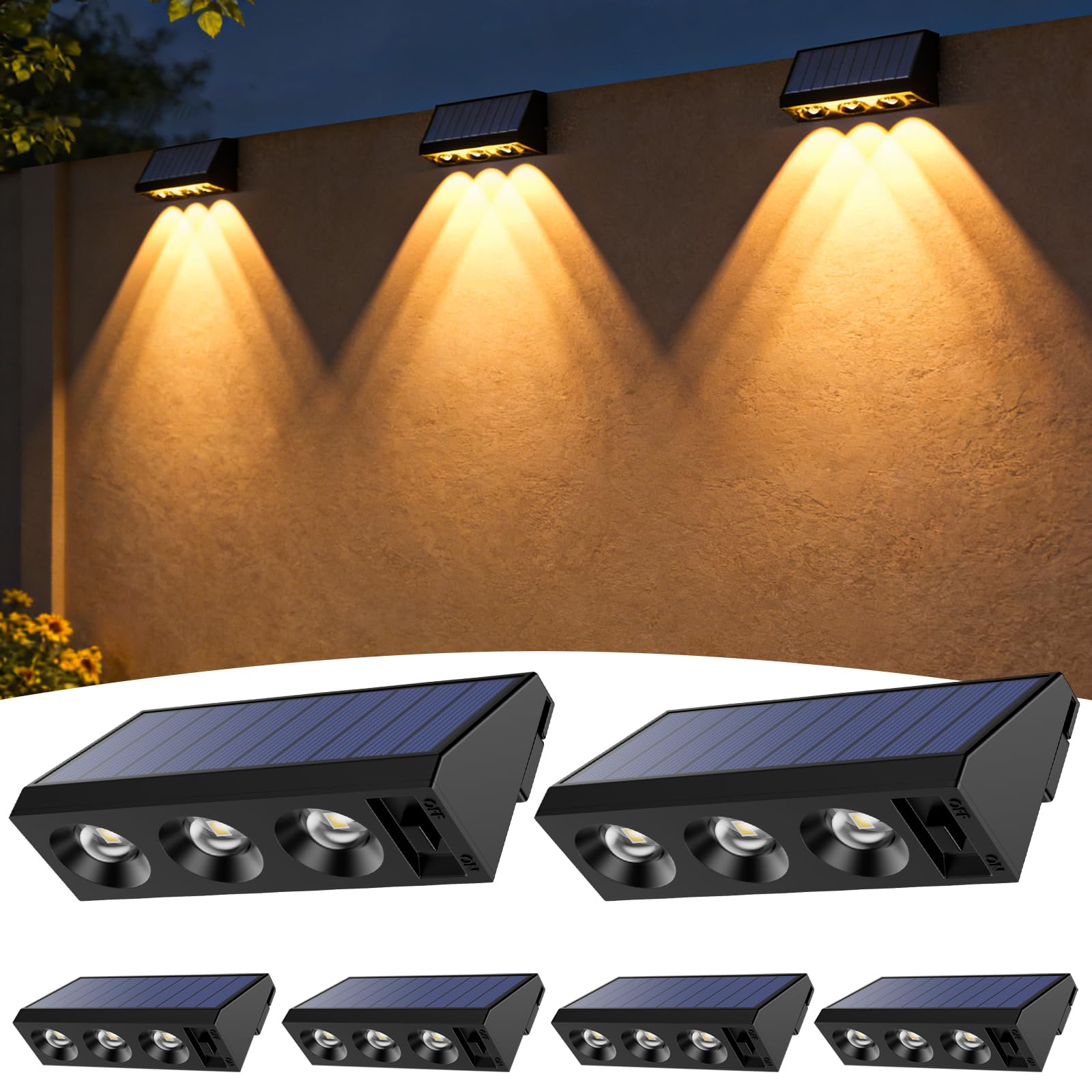 Ruvizlu Solarlampen für Außen,Solar Wandleuchte Aussen mit 3 LED Solarleuchten Gartendeko für Draußen Wetterfest IP65 für Zäune, Garage，Terrasse, Deck, Stufen, Treppen, Terrasse,Wand