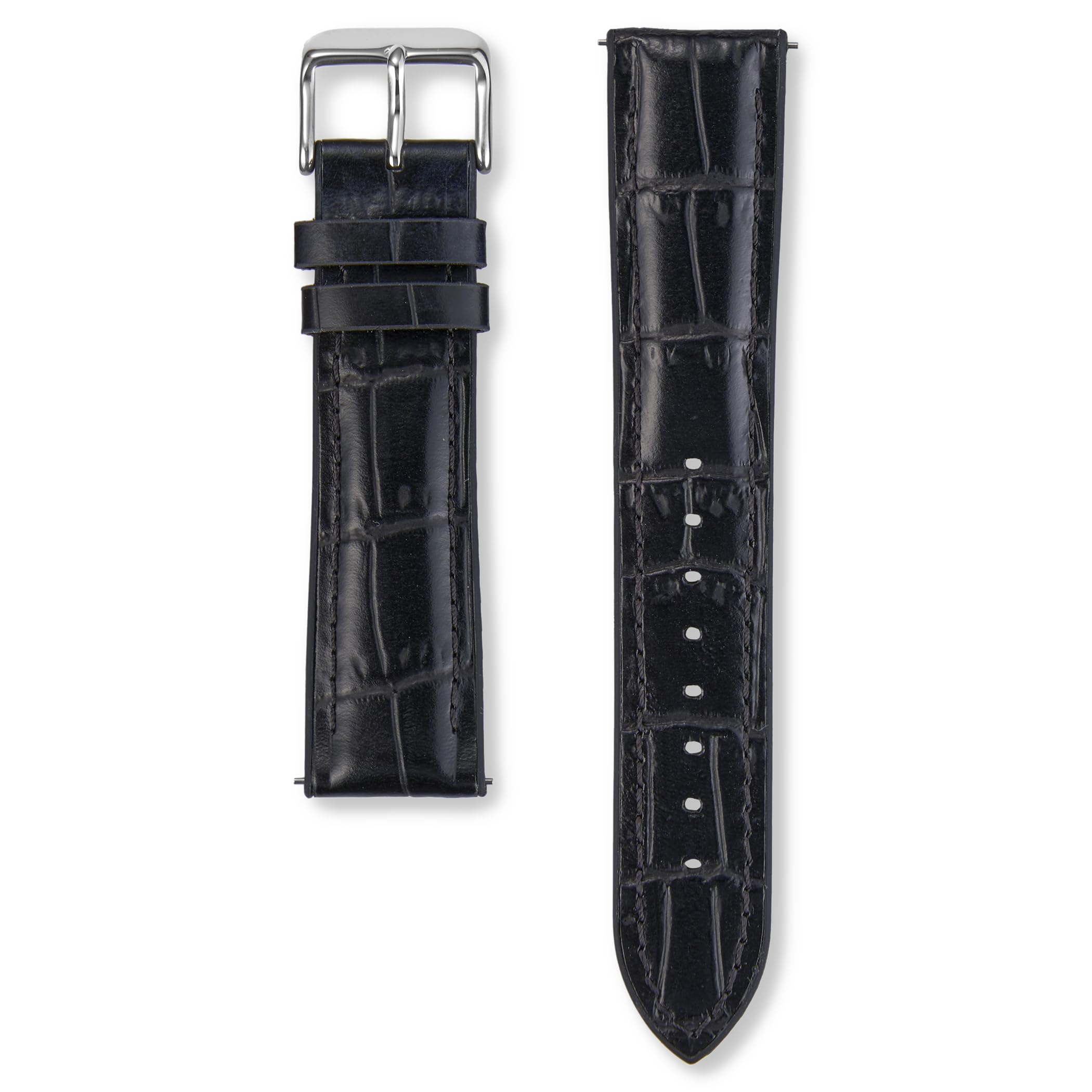 Seiko Genuine Leather Rubber Hybrid Watch Band Alligator Embossed Black