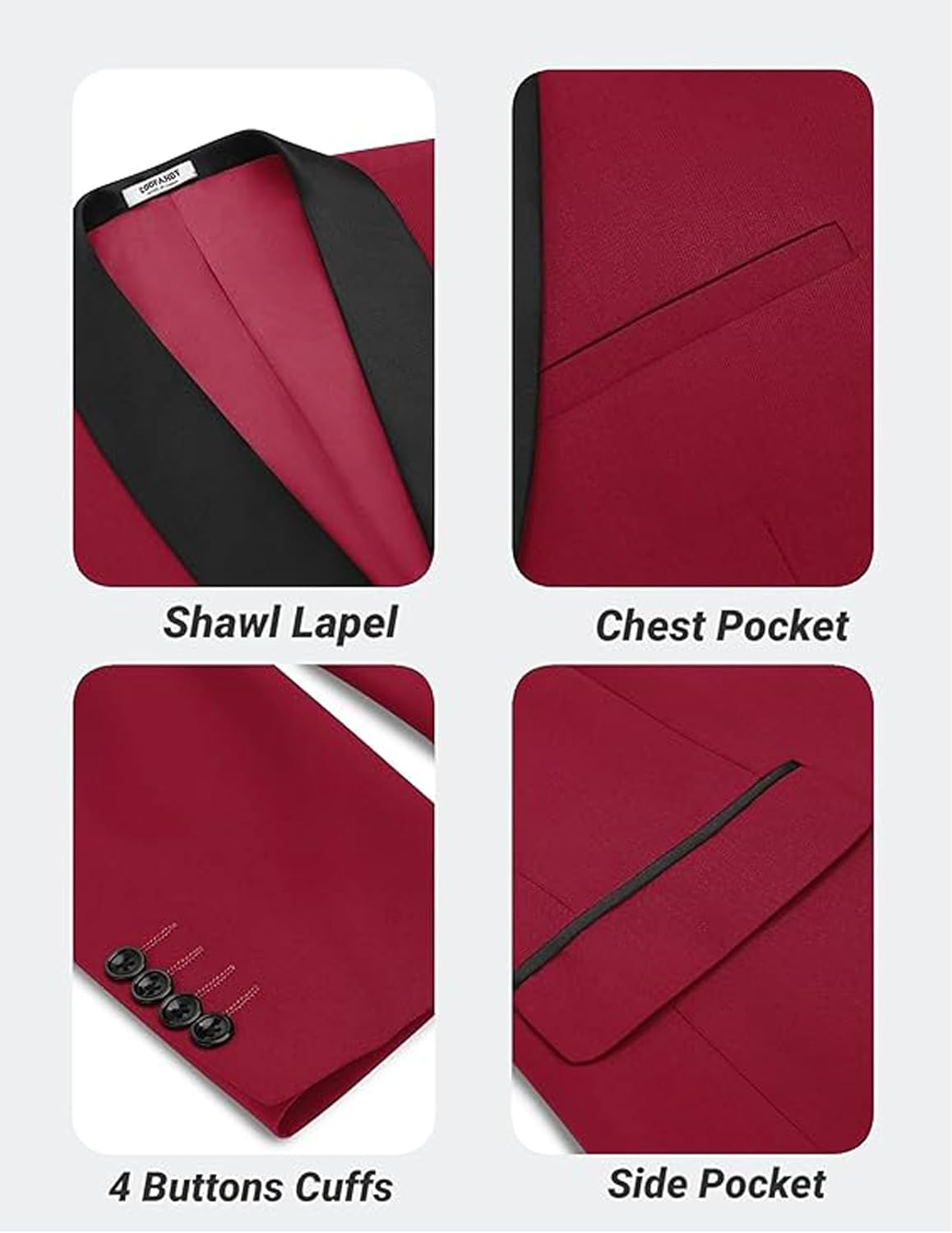 COOFANDY Men Tuxedo Jacket Slim Fit Blazer Suit Jacket Prom Dinner Party Wedding - Image 7