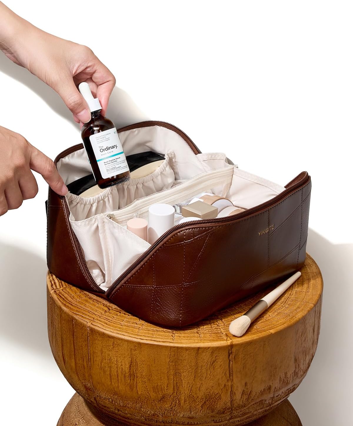 Makeup Bag, Travel Cosmetic Bags toiletry bag for Women, Waterproof PU Leather Make Up Pouch Organizer Travel Essentials Organizer with Divider (Brown) - Image 9