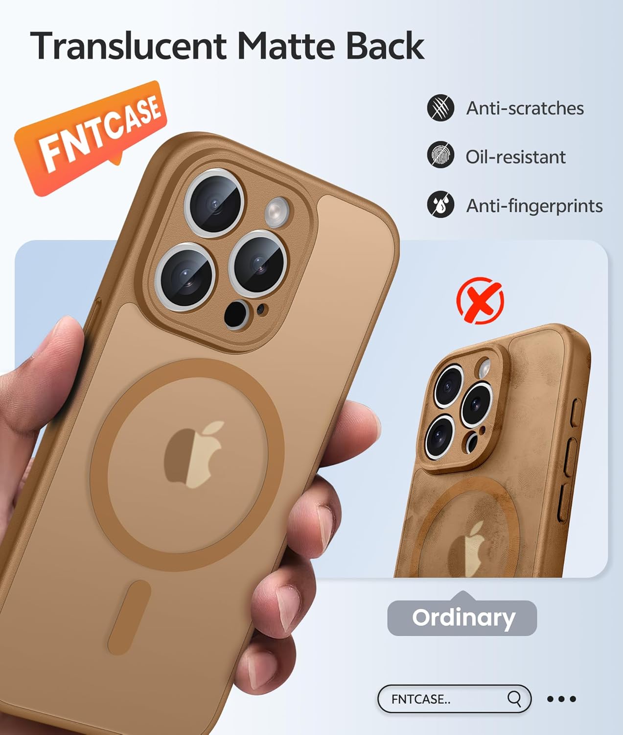 FNTCASE for iPhone 15 Pro Max Case: [Compatible with Magsafe] Translucent Matte Cases with [Full Camera Protection] [Screen Protector] Military Grade Shockproof Protective Phone Cover - Brown thumbnail