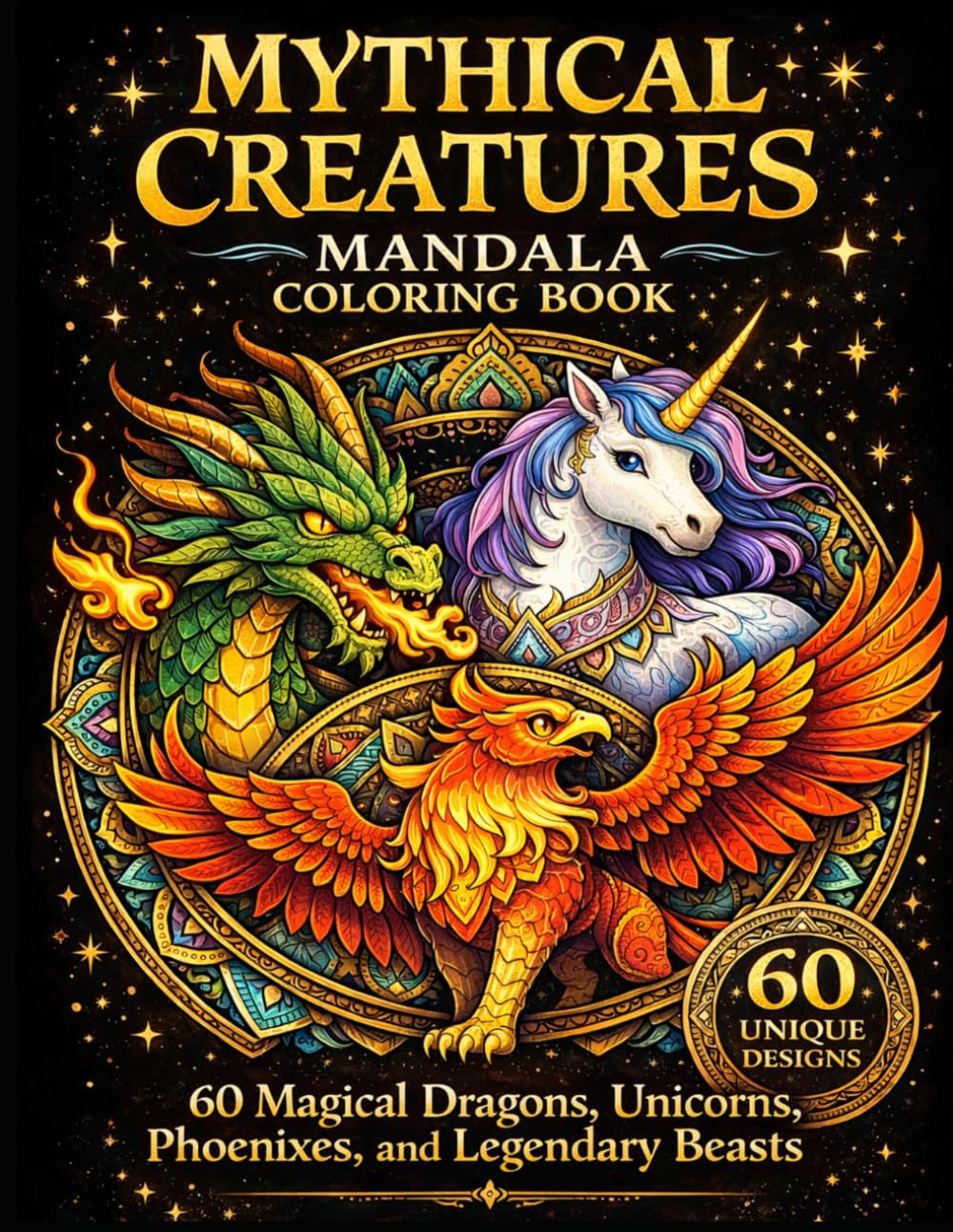 Mythical Creatures Mandala Coloring Book: 60 Magical Dragons, Unicorns, Phoenixes, and Legendary Beasts with Relaxing Mandala Designs for Stress Relief (Mandala Escape Coloring Series)