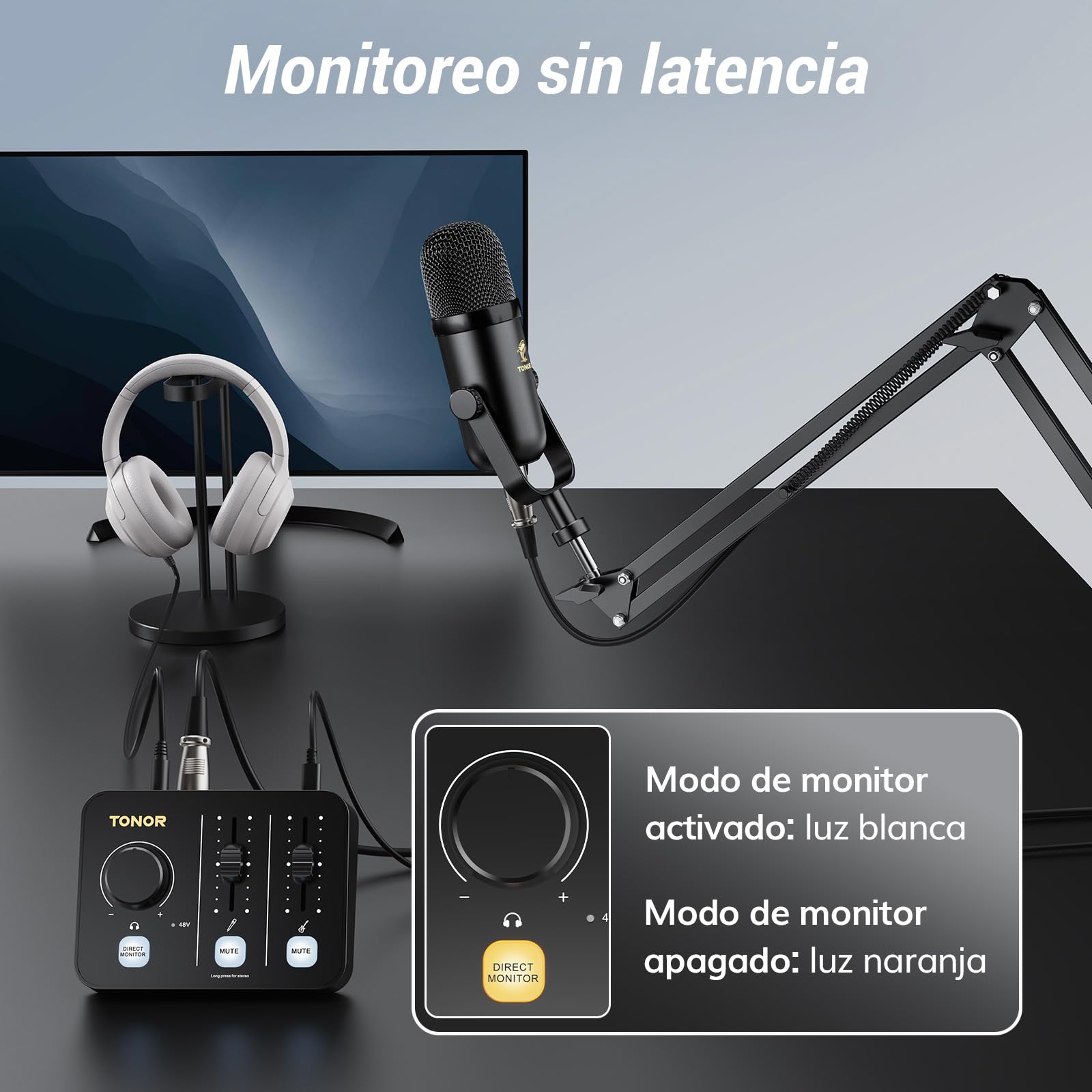 TONOR Paquete Equipos de Podcast, Mezclador con Micrófono Dinámico y Mic Brazo, Micrófono XLR con Interfaz Audio de Estudio, Soporte Microfono Mesa, Pack Todo en Uno para Streaming/Grabación, POD-1