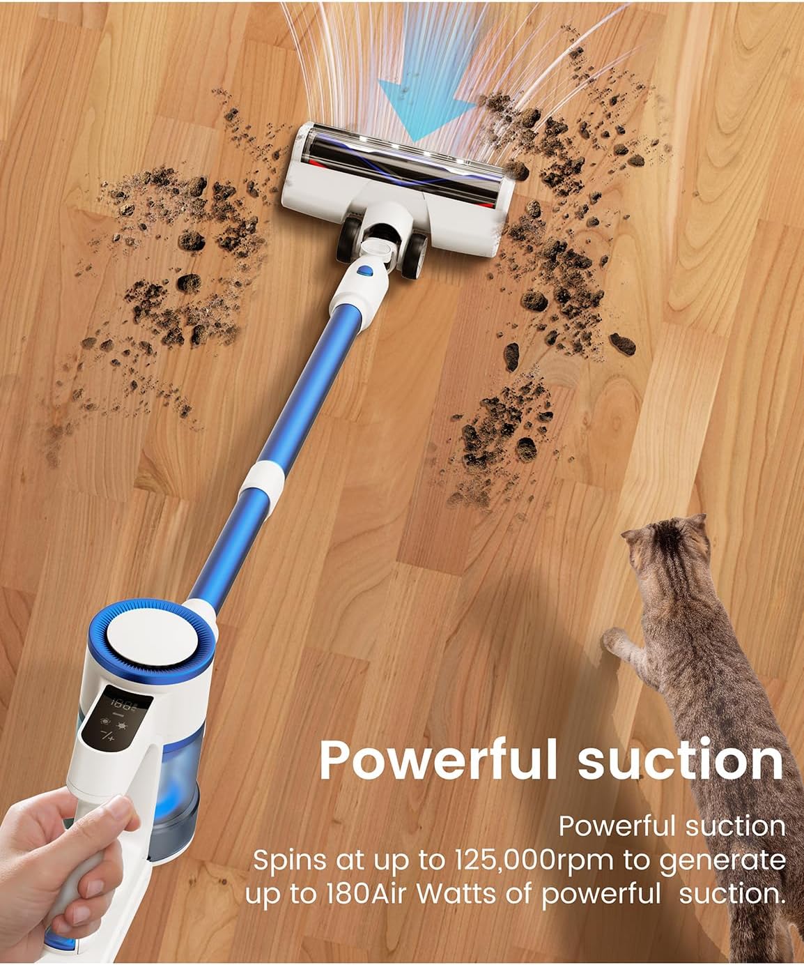 Vacuum Cleaner,450W Powerful Suction, 50-Min Long Runtime, Anti-Tangle Brush, Smart LED Display, Lightweight Cordless Stick Vacuum Cleaner for Pet Hair, Hard Floors, Carpet & Home