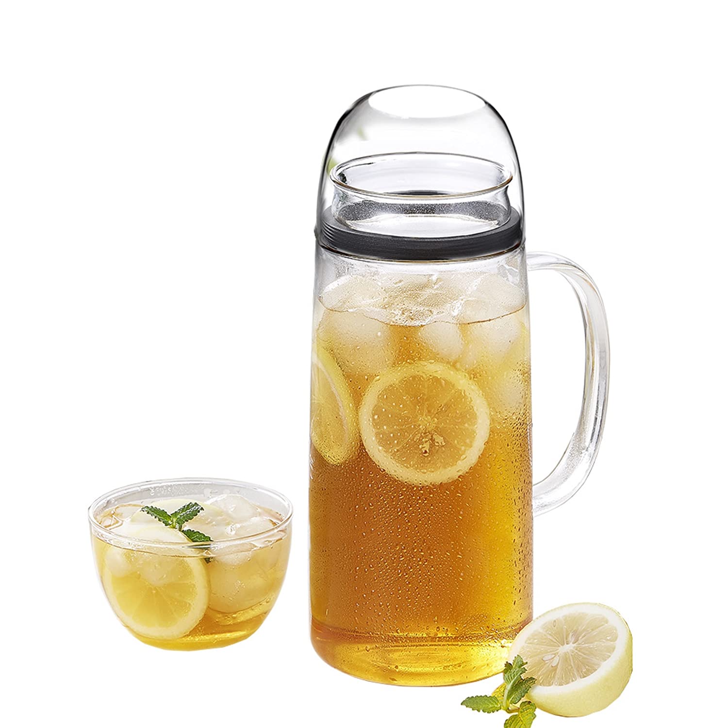 Großer Glaskrug Mit Griff Und Deckel, Glas-Kaltwasserkocher,Versiegelte Karaffe Mit Silikon-Dichtring Für Milch, Saft, Hausgemachte Getränke-1.5L