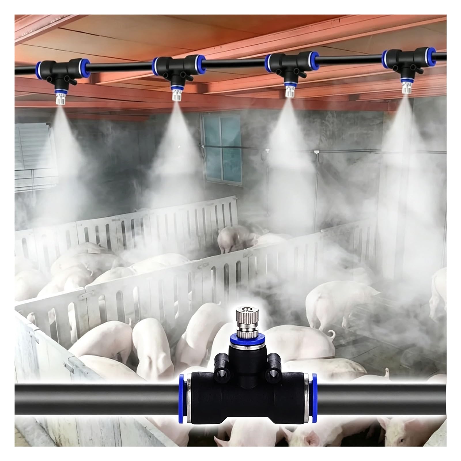 Sistema De Nebulización Refrigeración De Ganado, Microirrigacion | Cobertura De Niebla Fina, Invernadero, Jardín, Patio, Sitio De Construcción, Gallinero, Área Lechera(1575inch/40m/131ft)