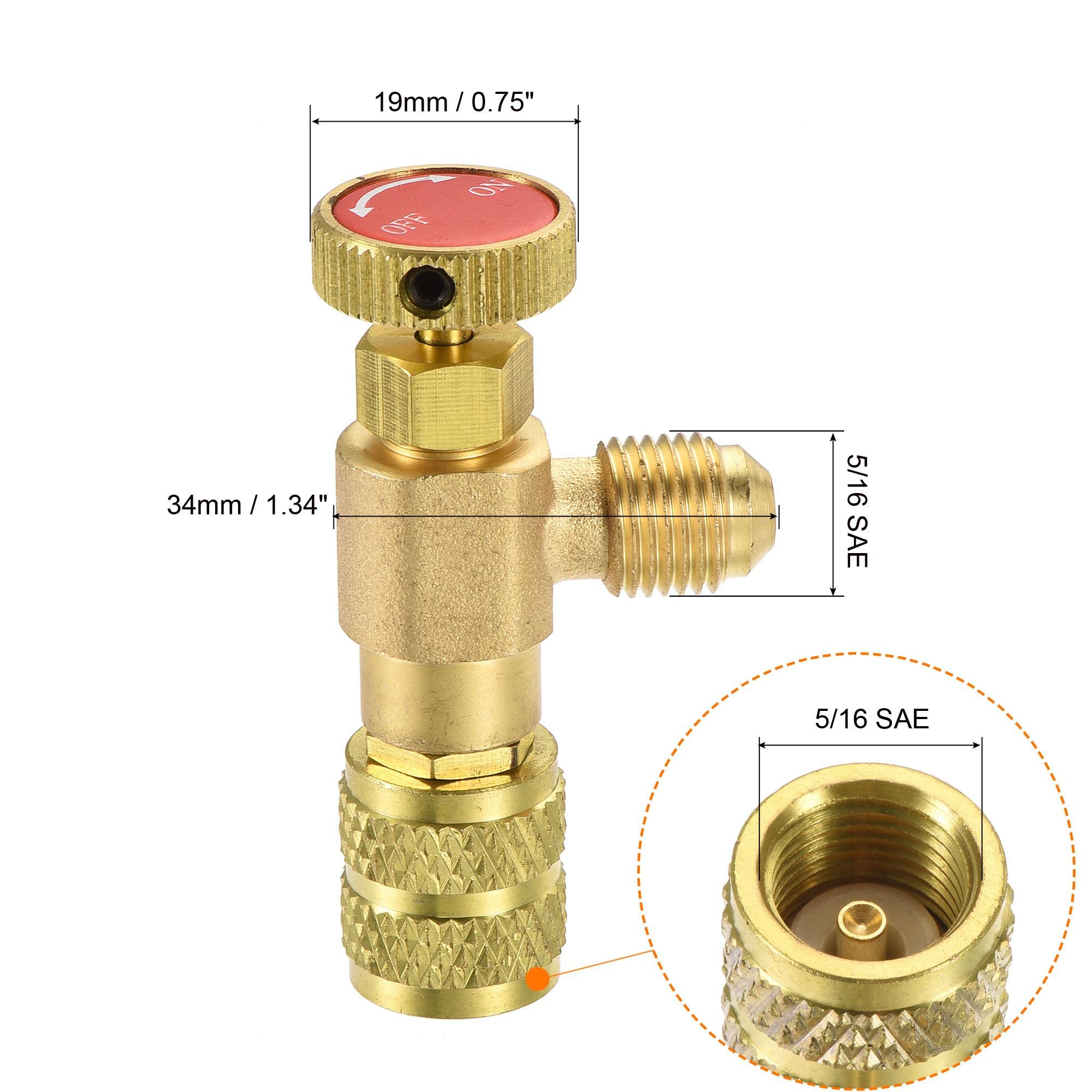 sourcing map Carga Válvula 5/16 SAE Rosca Adaptador Cierre Flujo Control para HVAC Refrigeración Recarga