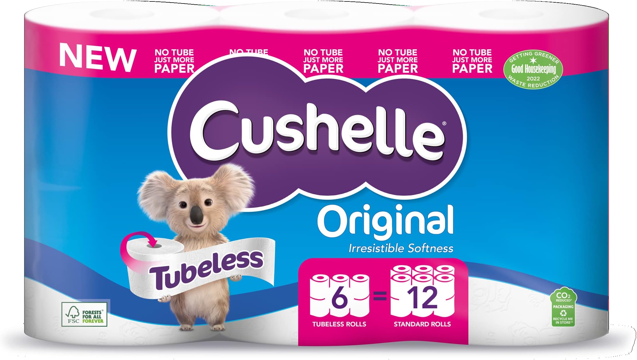 CUSHELLE TUBELESS Toilet ROLL (6r=12r) 360sht 6pk (Pack of 1)