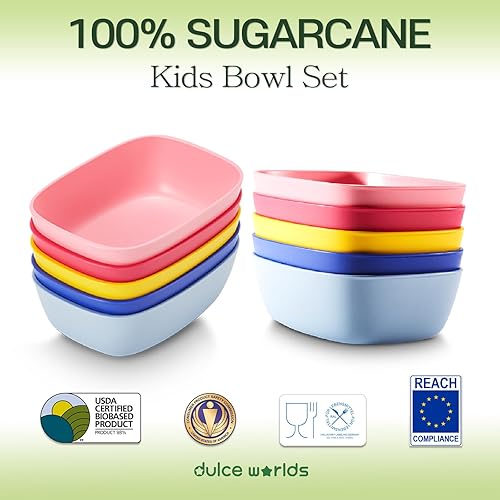 Miniatura 2 de Sugarcane Kids Bowls - Paquete de 3 (27 onzas), platos de plástico natural para niños pequeños a grandes, arroz frito y fideos, aptos para