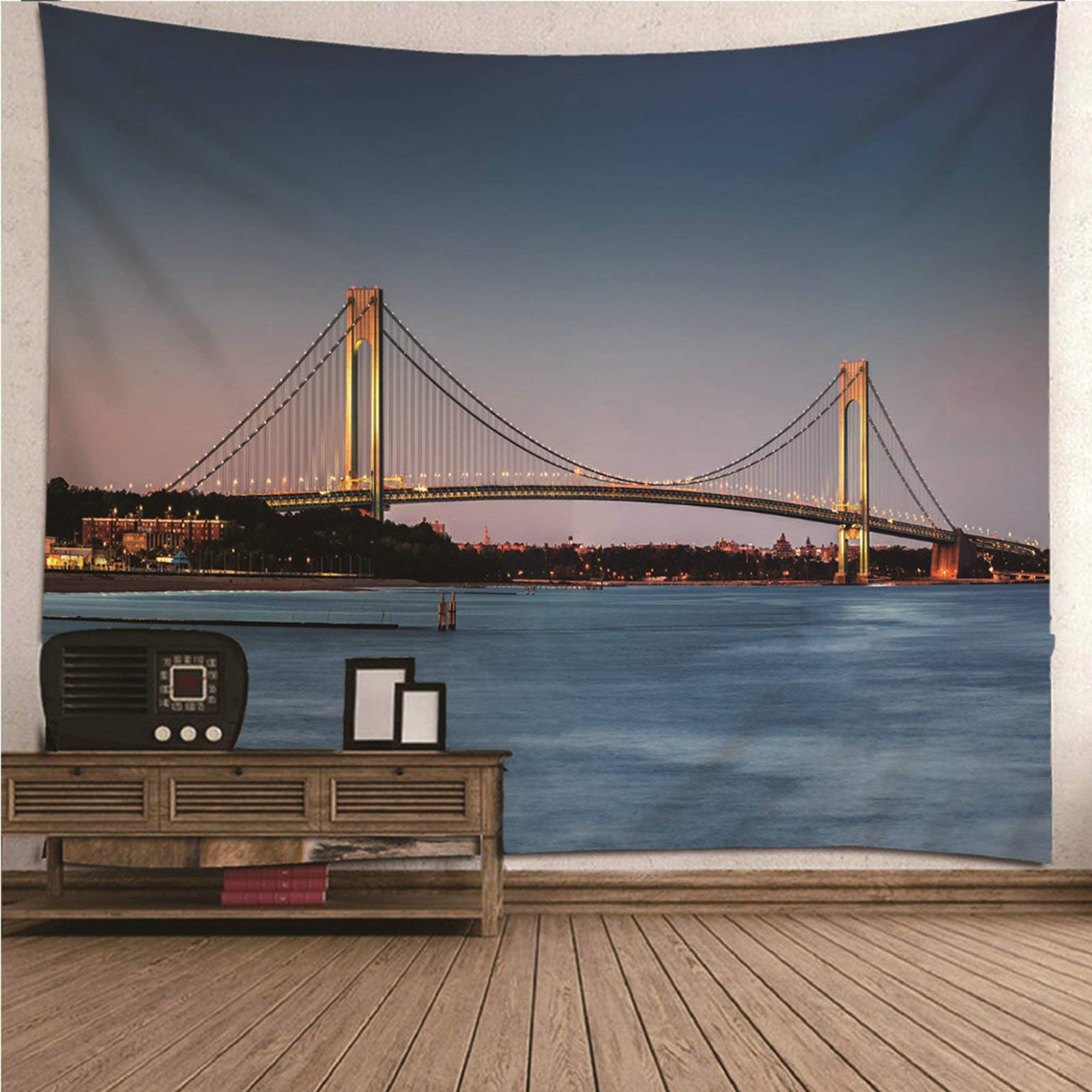 CEVAN Wall Covering Canvas Wall Coverings For Bathroom Bridge And Sea Tapestry Room Decor Quote Tapestry For Bedroom art decorations blanket wall hanging fabric Blue 300x250cm
