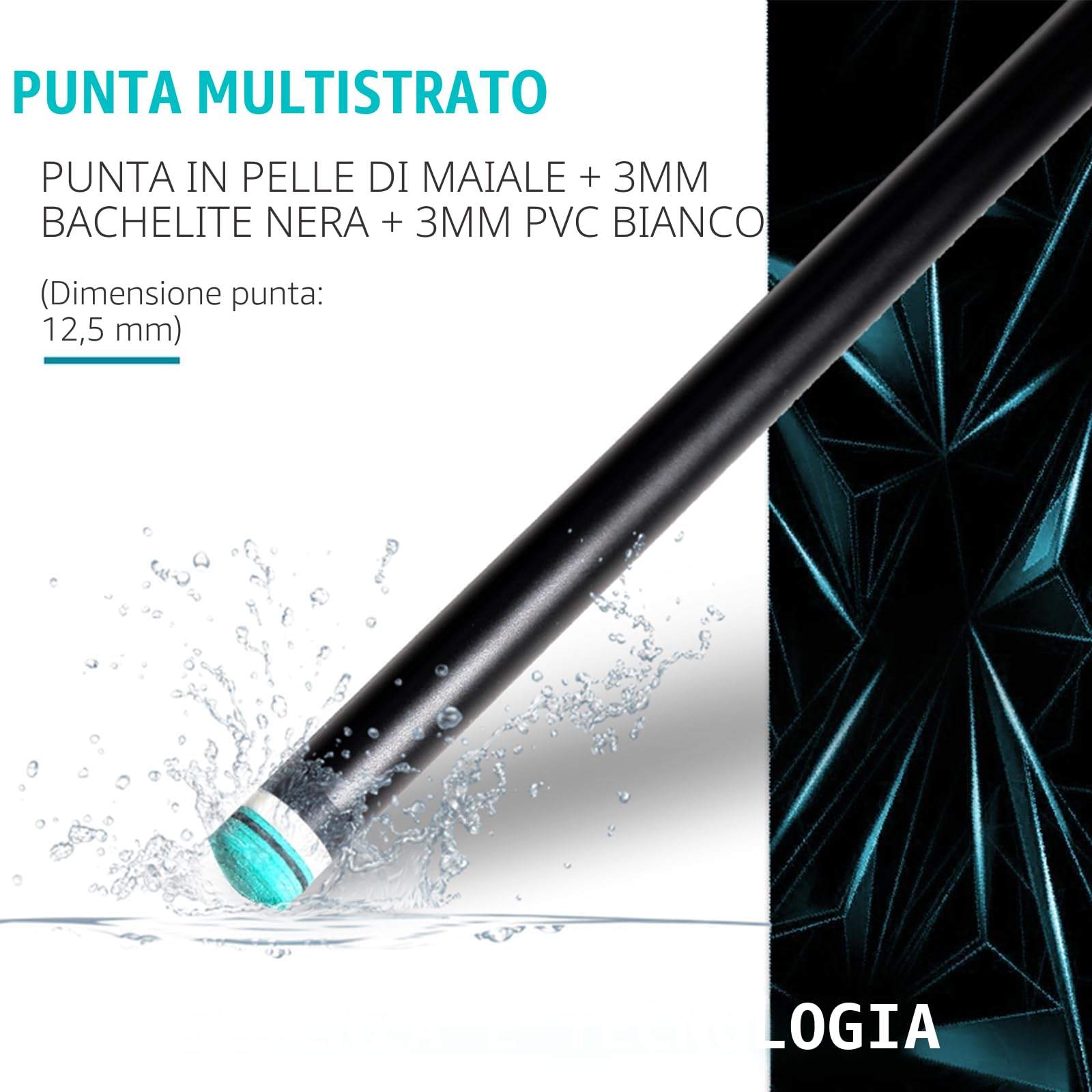 KHEALING Stecca da Biliardo Professionale Fibra di Carbonio Nera 12,5 mm 147 cm