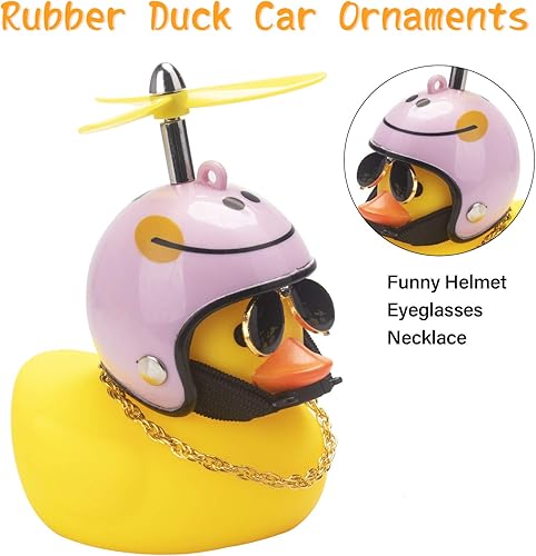 Miniatura 9 de wonuu - Patito de goma amarillo de adorno, decoración para tablero de auto, el pato viene con divertidas lentes de sol y casco de hélice.