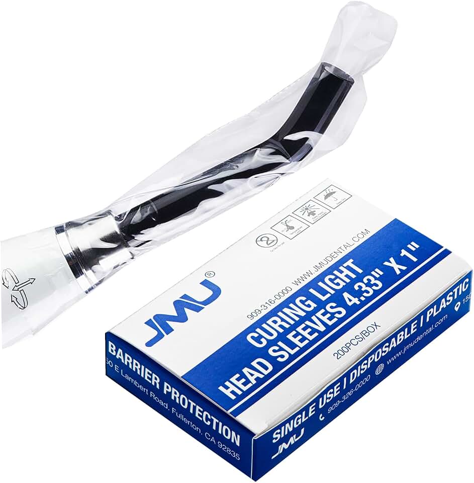 JMU 200PCS Dental Curing Light Guide Sleeves, Disposable Implant Protective Cover Fits 11 mm Tip, 4.33 x 2.95 inch