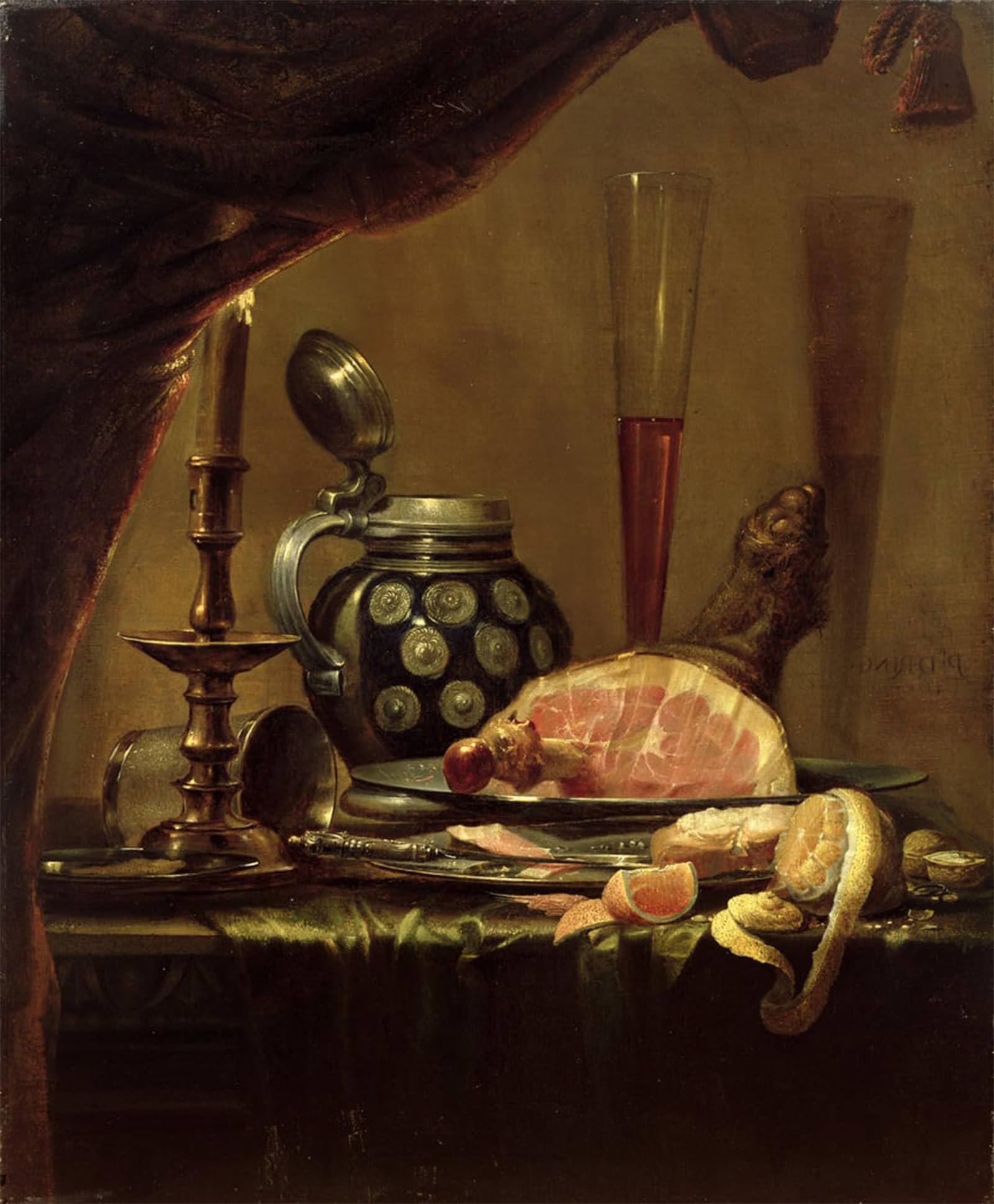 SERENDIPITP Retro Picture Poster Wall Art Pictures Painting Still Life with Ham by Pieter De Ring Wall Art Canvas Print for Wall Decor 60x90cm