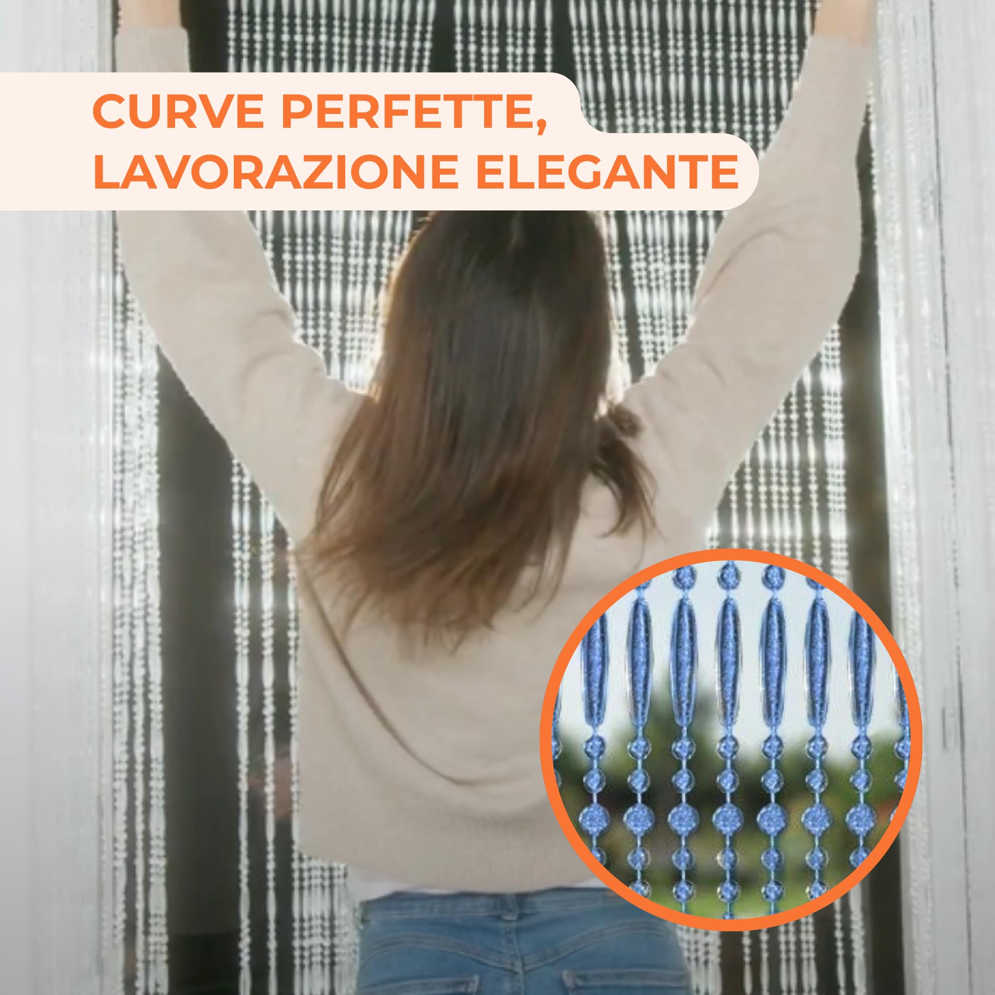 Trente Tenda di Perline – Diverse dimensioni e colori, Zanzariera per Porta del Balcone, Perline Anti-Insetti, Tenda Anti-Mosche Blu Zaffiro 100 x 230 cm
