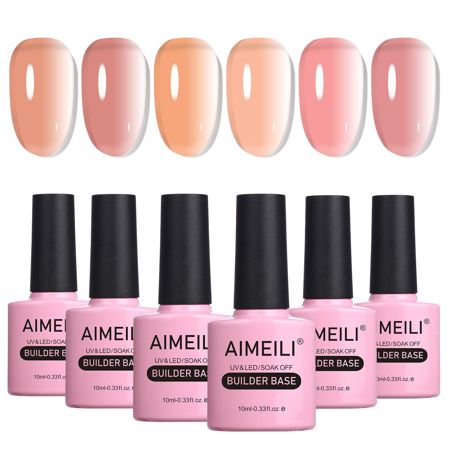 AIMEILI Sheer Color Builder Base Gel for Nails, Hema Free, Cruelty Free, Vegan, No Need Slip Solution, Soak Off Gel Nail Polish 6pcs X 10ml - Kit Set