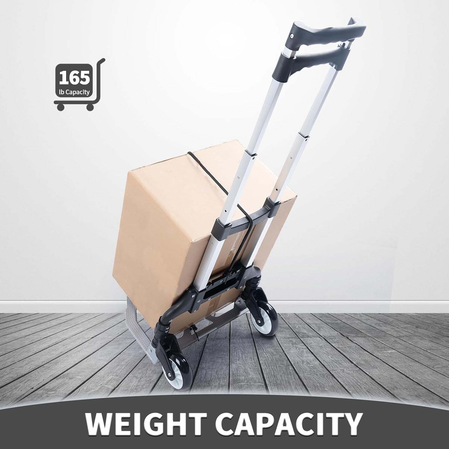 Folding Hand Truck Aluminum Portable Folding Hand Cart 165lbs Capacity Hand Cart and Dolly,Collapsible Hand Truck Light Weight 2 Wheel Dolly