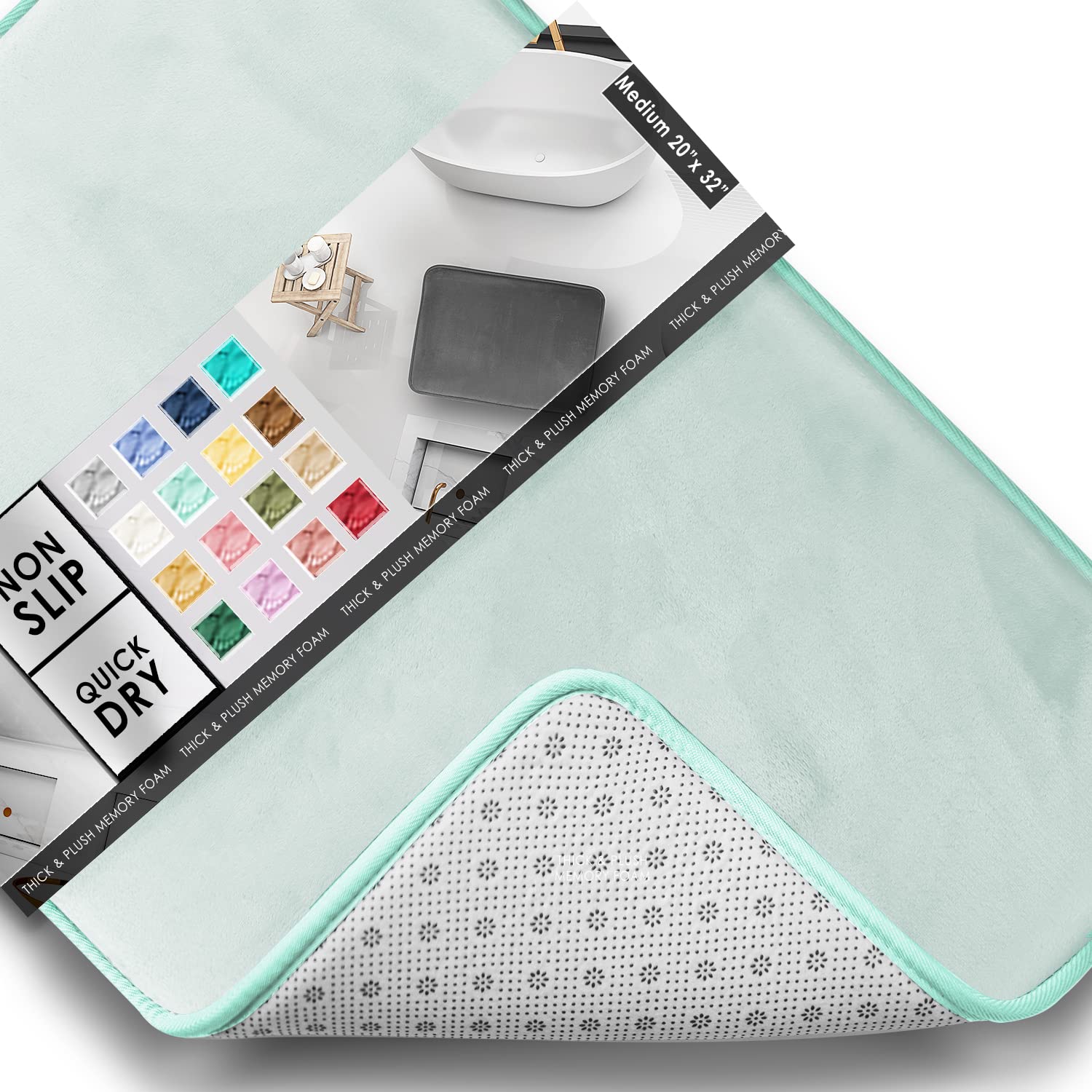 Clara Clark Bathroom Rugs, Velvet Memory Foam Bath Mat, Non-Slip, Machine Washable Bath Rugs - Dries Quickly, Ultra Soft Plush Bath Mats for Bathroom, 20 x 32, Light Blue