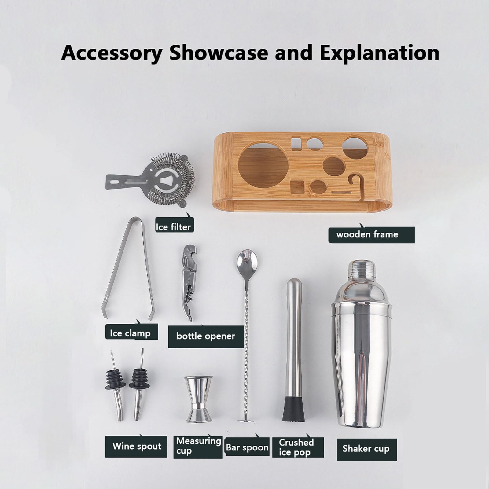9/12 Pezzi Set Cocktail Shaker Kit Barman Professionale in Acciaio con Supporto con Tutti Gli Accessori Essenzial Attrezzatura da Bar per Home Bar Party Wedding,Kit Barman Regali per Papà uomini