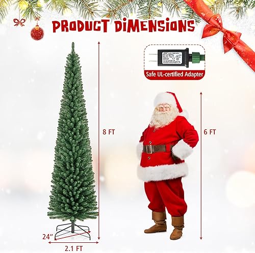 Miniatura 175 de Goplus Árbol de Navidad artificial de 6 pies, árbol de Navidad con bisagras preiluminado con 250 luces LED y soporte de metal, árbol de Navidad