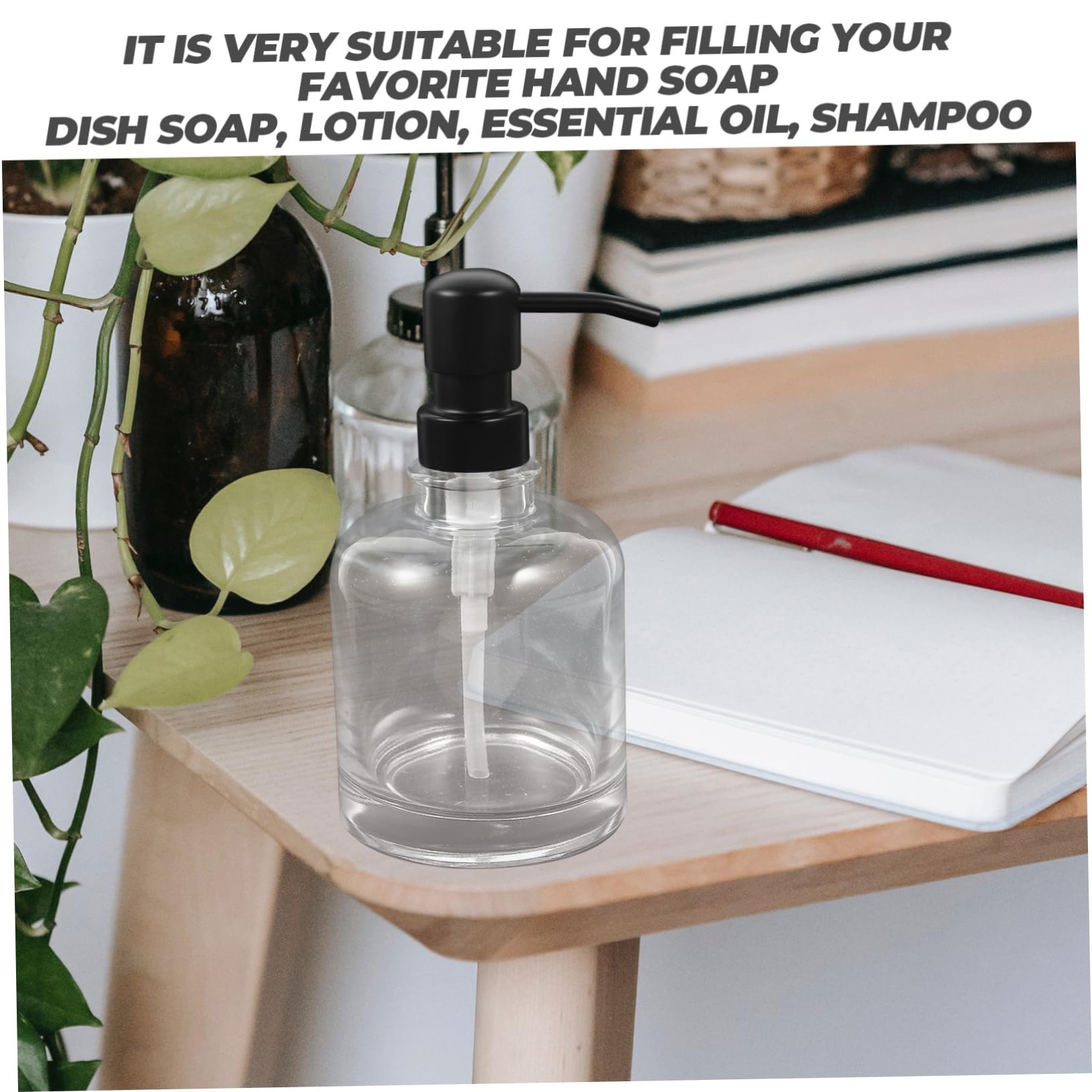 Cabilock 2stücke Shampoo Pumpe Flasche 12oz Edelstahl Glas Seifenspender Für Badezimmer Wiederverwendbar Druckempfindlich Transparent Leicht Nachfüllbar